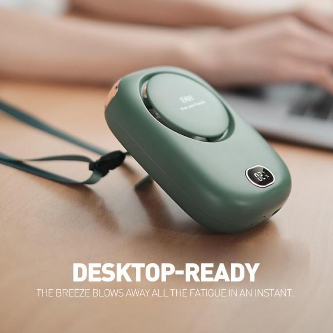 Kipas Angin Mini Premium Portable Hanging Fan 2000mAh Model Gantung Leher dengan 3 Kecepatan Angin &