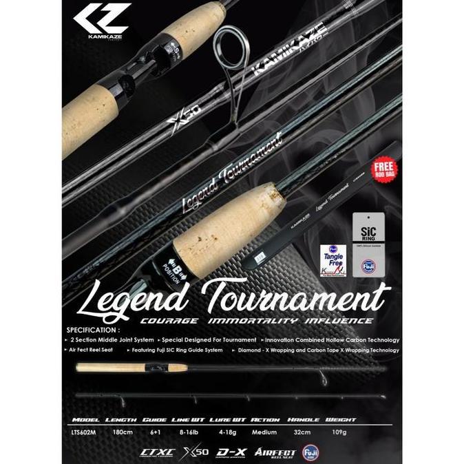 BEBAS ONGKIR - KAMIKAZE Joran Spinning LEGEND TOURNAMENT LTS602M 180cm X50 Carbon Fuji SIC Ring Airf