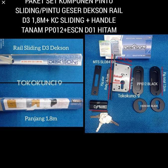Rail Pintu Sliding D3 Dekson Komplit Set Kunci Sliding Hitam SLD84100
