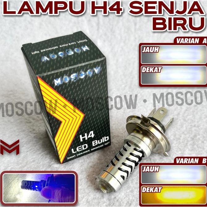 TERLARIS LAMPU LED H4 2WARNA PUTIH DAN KUNING 12-80VOLT SUPER TERANG 3KAKI LAMPU DEPAN MOTOR AC / DC