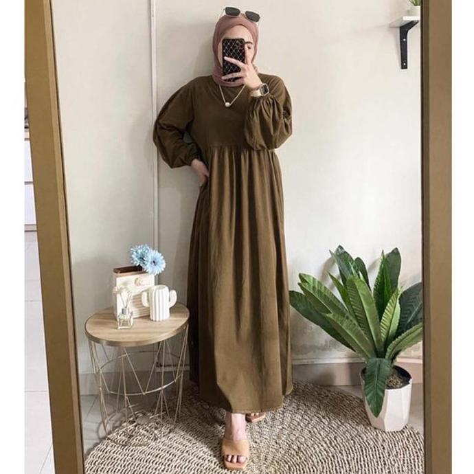 Strong - Deloza Balena Midi Dress Tunik Kaos Katun Polos Kekinian Dress Cotton Combed Muslim Panjang