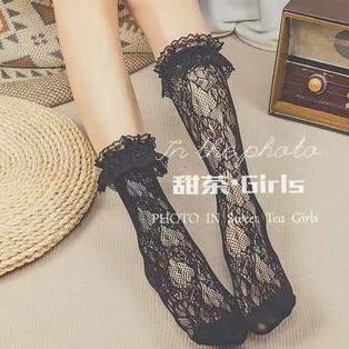 KK-72 Kaos Kaki Wanita Renda Lolita Kaos Kaki Renda Motif Bunga Jacquard Mawar Retro