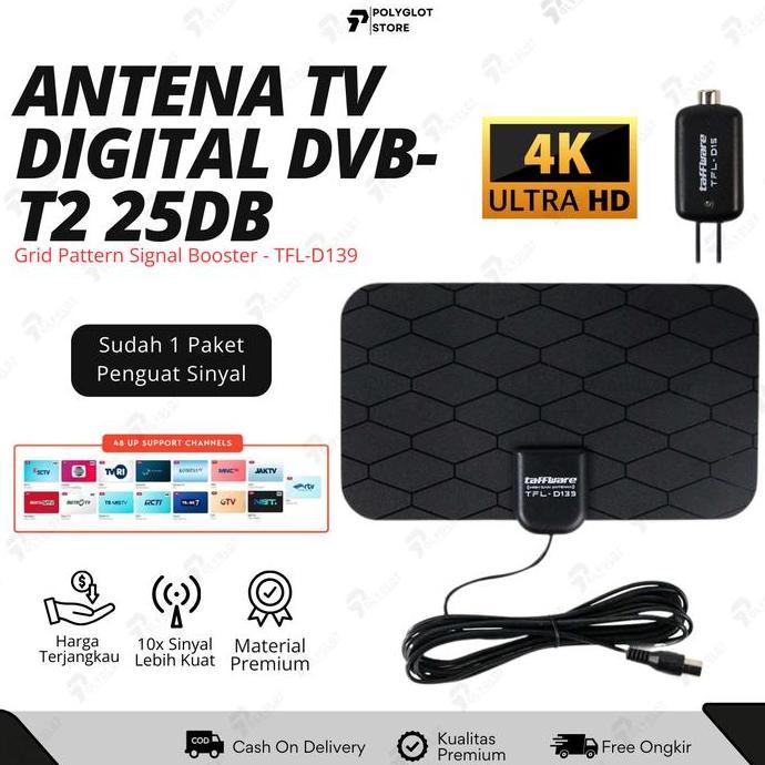 VINENNI TaffWare Antena TV Digital + Booster D139 Signal 4K Smart Android Anten FullHD Analog Tabung