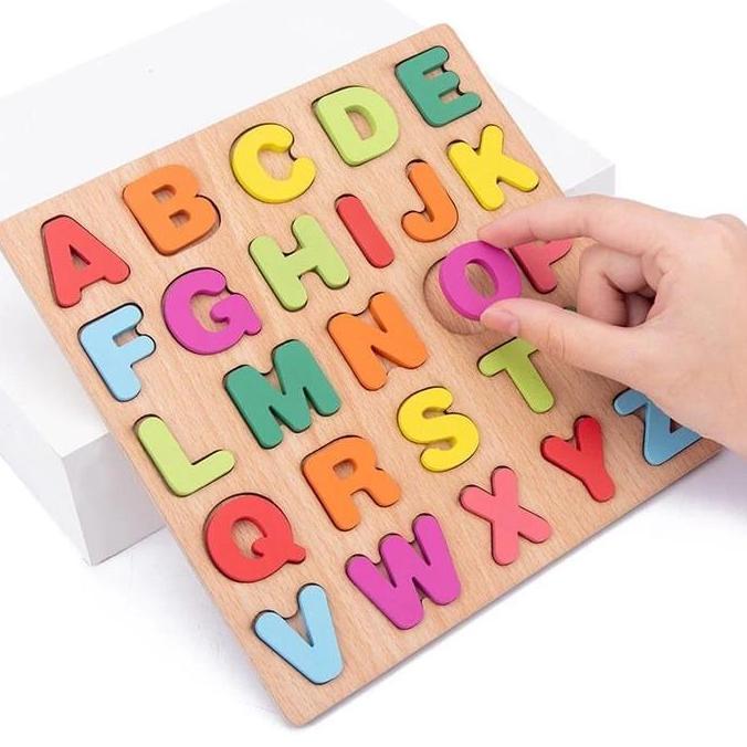 MATEGAV Alphabet Puzzle Besar / Bongkar Pasang Puzzle ABJAD / Mainan Anak Geometry Huruf Puzzle Kayu