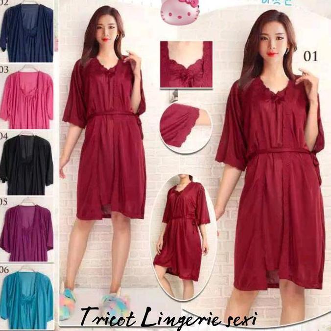 Baju Tidur Lingerie Kimono Tricot Satin Dress Wanita