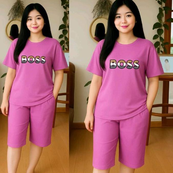 DISKON Setelan Wanita Dewasa jumbo One set Kaos dan Celana 7/8 Setelan Terbaru boss DISKON