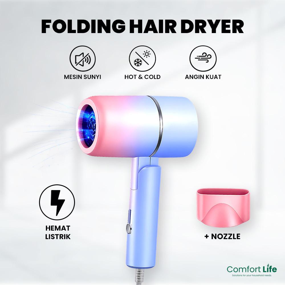 Hair Dryer Lipat Pengering Rambut Dengan Ion Cahaya Biru Low Watt 200-600 Watt