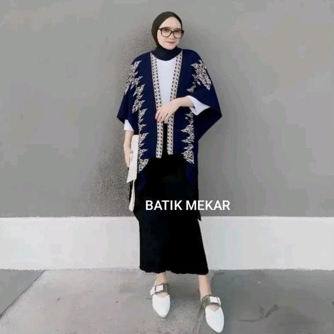 TAMPIL MODIS  Outfit Batik Kimono Mekar Rayon Motif Etniq Oversize Kondangan Wanita - Panjang, Musli