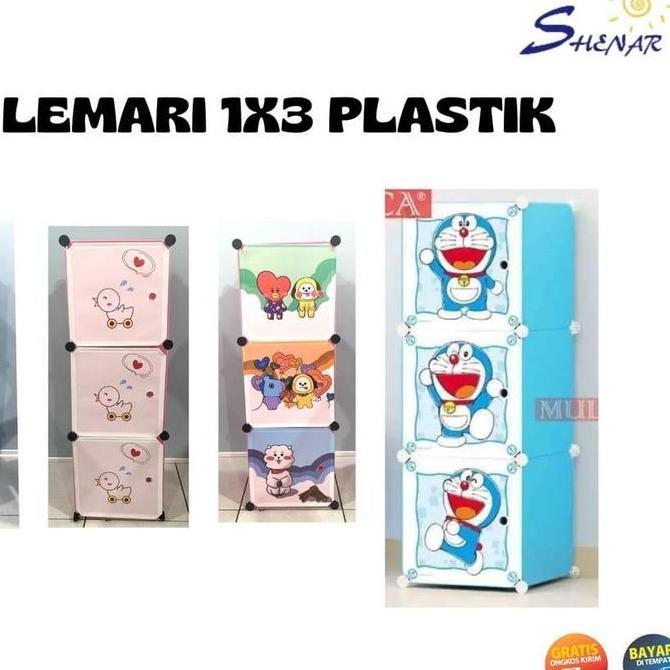 Lemari Pakaian Lemari Plastik Lemari Baju Anak Rak Buku Rak Topi 3 Kotak Pintu Susun Plastic Cipala_