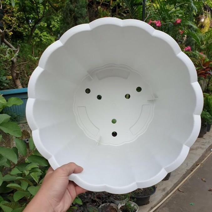 Giardino- Pot Bunga 35 Plastik Putih Besar Model Gentong Kayu 35Cm Tebal Tanaman Hias Diameter 35 Cm