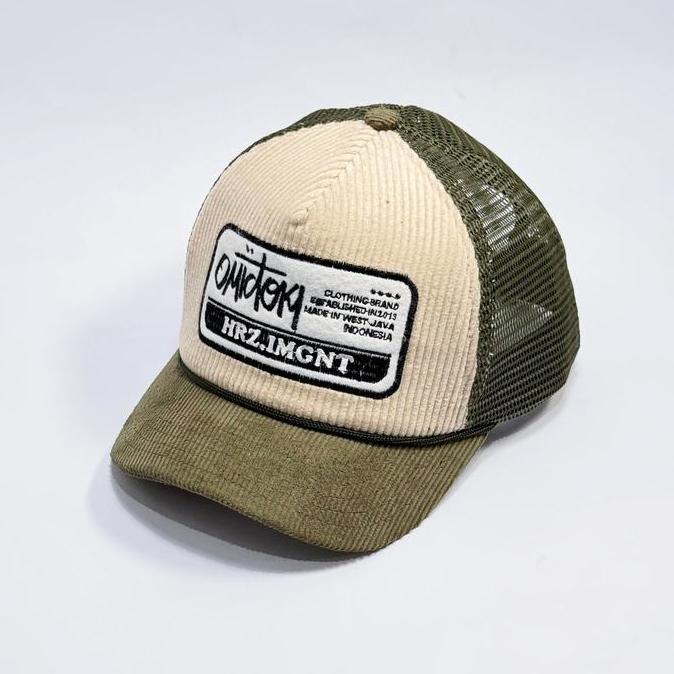 Trucker Hat corduroy Visor Pendek topi Jaring Pria Omidoki Cream Army topi corduroy OPYX
