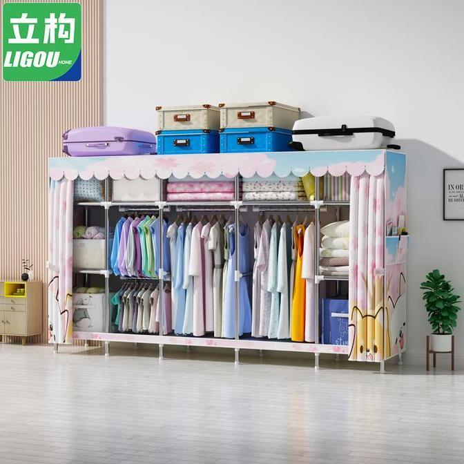 Lemari Pakaian 20MM Pipa Lemari Pakaian Portable Tabung Baja Perlindungan Debu Lemari Pakaian Anak C