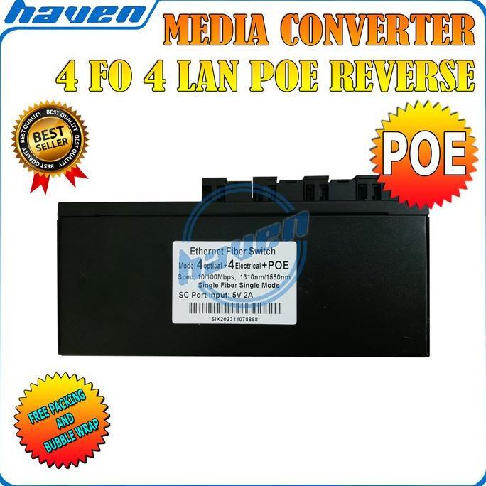 Adabanyak- Media Converter 4 Fo 4 Lan Poe 100 Mbps Htb 4 Sc 4 Lan Fiber Optic 1V
