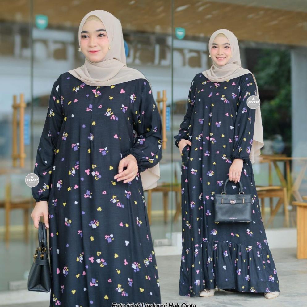 Gamis Wanita Panjang Kekinian Rayon Premium Busui Resleting Depan Gamis Kekinian Lengan Panjang Gami