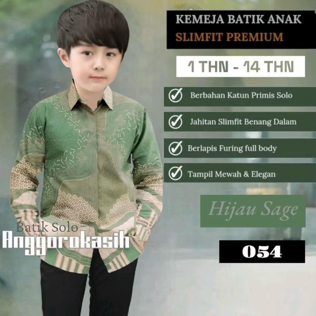 Limited Kemeja Batik Anak Cowok Hijau Sage Lengan Panjang Furing Dalam