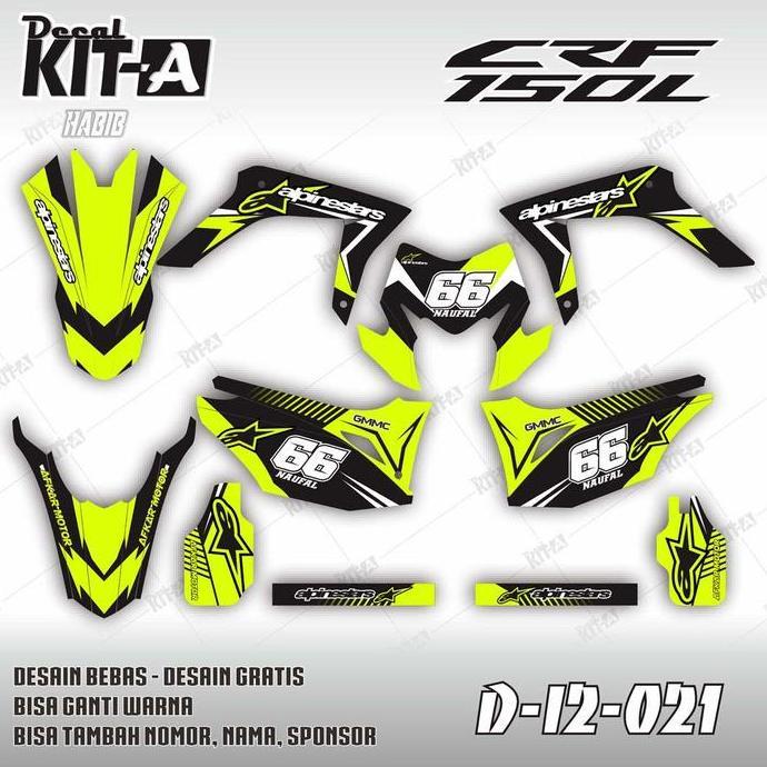 Decal Stiker CRF 150L terbaru Motif HIJAU STABILO HITAM D-I2-