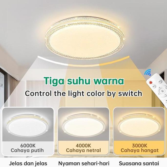 GOGEOUS Lampu Plafon Kristal Dua lapisa 36/48W ornamen pvc bulat 3 warna kamar kap gantung ruang tam