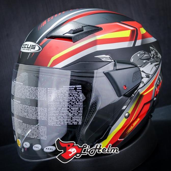 HELM ZEUS 611 BLACK DOFF TT25 RED | ZS611 HALF FACE DOUBLE VISOR