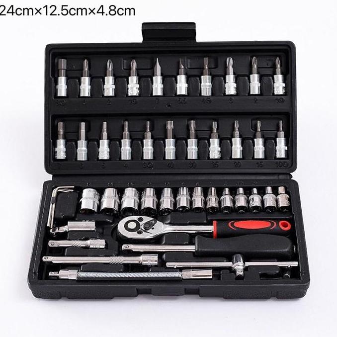 KUNCI SOK LENGKAP SATU SET 46 PCS OBENG TOOL KIT MOTOR ALAT MOTOR LENGKAP ALAT PERTUKANGAN 46 PCS LE