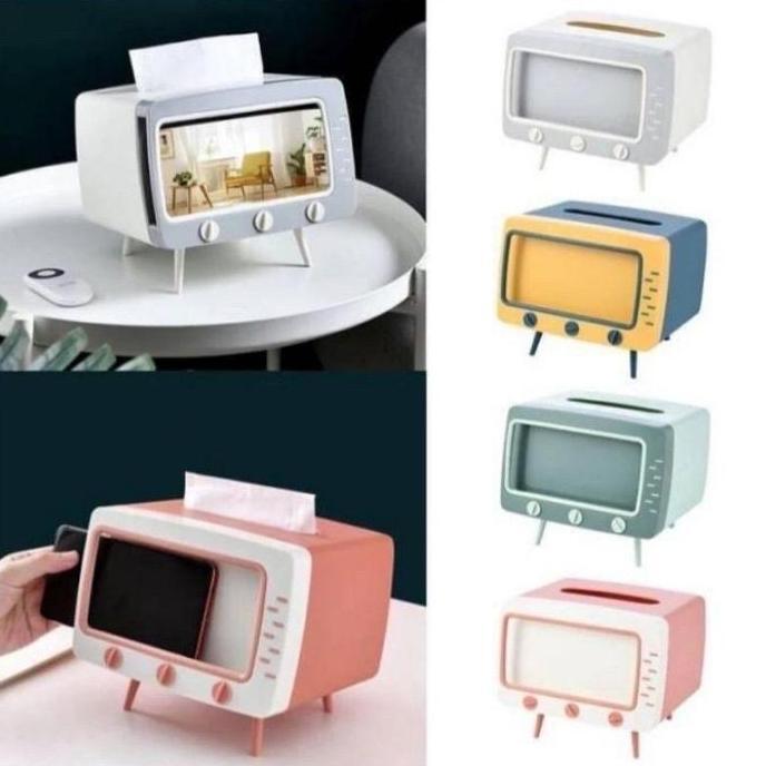 Kotak Tisu 2 in 1 / Retro TV tempat Tissue Box + Phone Holder kep786 SS