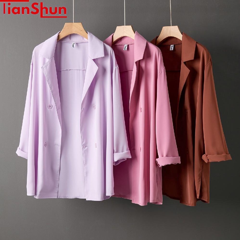 ORIGINAL TIANSHUN UNGU COKLAT MERAH MUDA PUTIH HIJAU HITAM BIRU KOREA BLAZER WANITA LENGAN PANJANG S