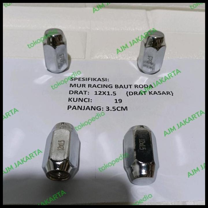 TERLARIS MUR RACING BAUT RODA MOBIL KUNCI 19 12X1.5 HARGA 1PCS 