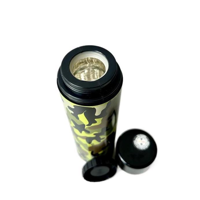 Herevin botol thermos vacuum flask kaca beling 410 ml motif army tahan panas dan dingin