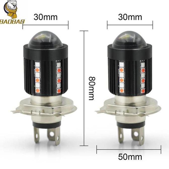 Lampu LED Utama Motor Soket H4 Model Alien Laser 30 LED 2 Warna Hi / Loo 20 Watt Motorcycle