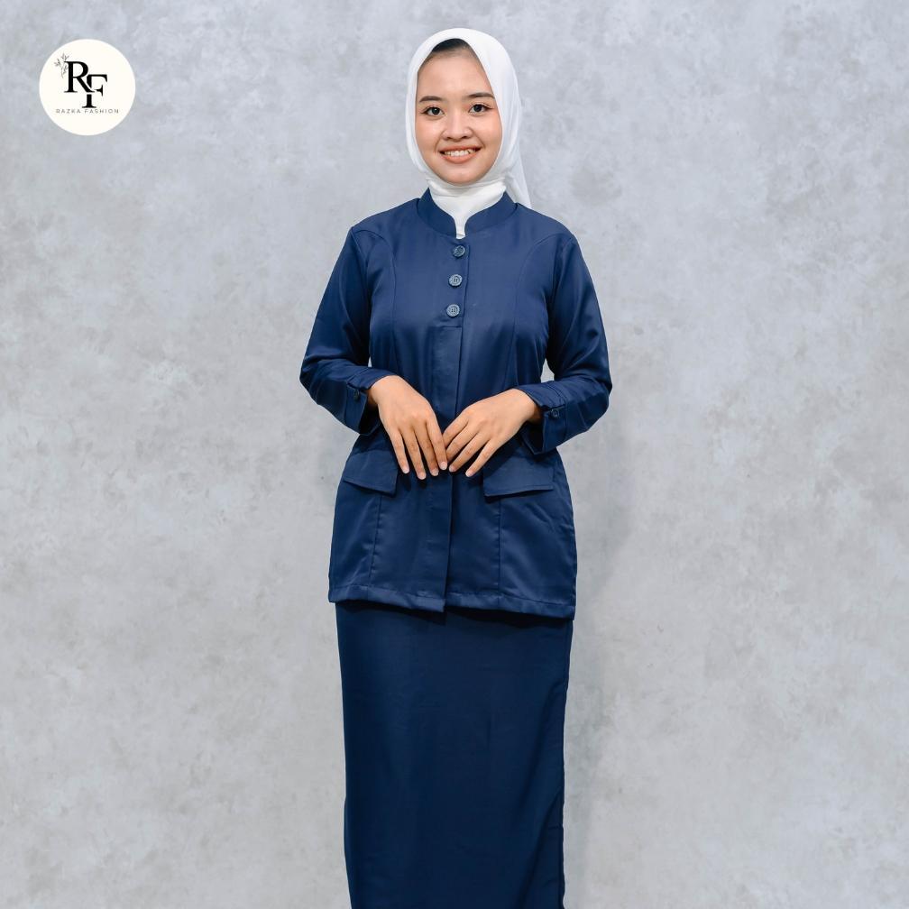 BEST SELLER SETELAN PDH BAJU SERAGAM DINAS WANITA WARNA NAVY/BIRU DONGKER GURU TERBARU 2025