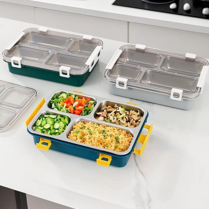 Lunch Box Stainless 304  3/4/5 Sekat Kotak Bekal Anti Bocor Tumpah dengan Mangkuk Food Grade