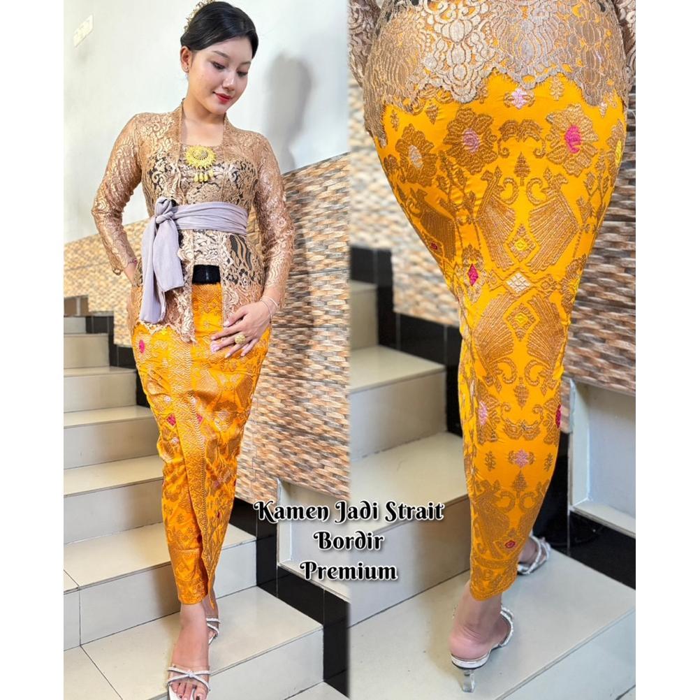 Rok Songket Bali Bordir Special Kuning | Kamen Jadi Bordir Strait | Bawahan Kebaya | Rok Katun | Kam