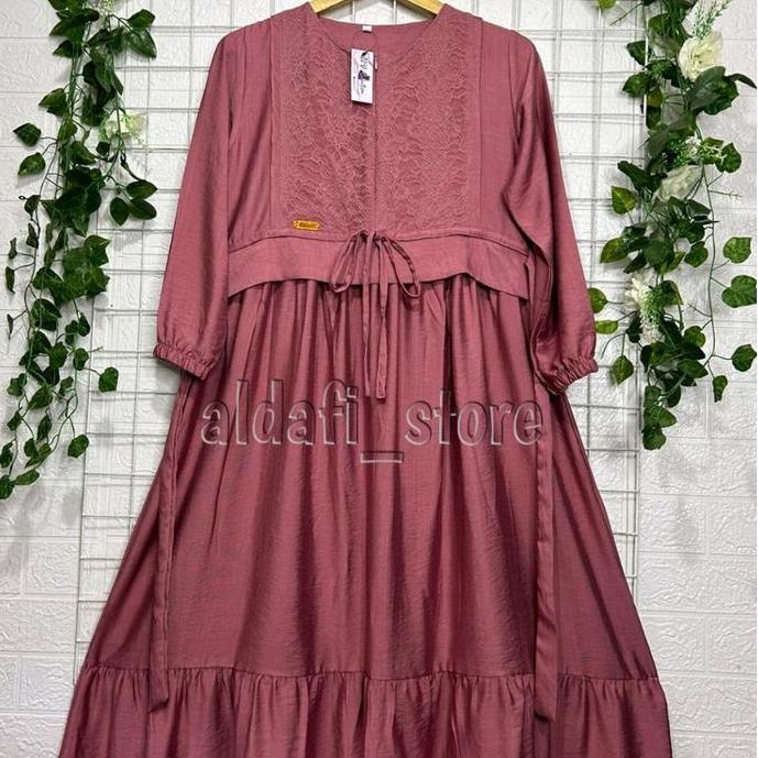 Okeajalah- Syakira Dress Linen Brukat Premium/Gamis Anak Tanggung Terbaru