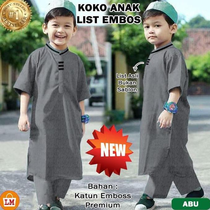Okeajalah- Setelan Koko Anak Pakistan List Lebaran Umur 1-12 Thn Poliester Polos Katun Hitam Navy Pu
