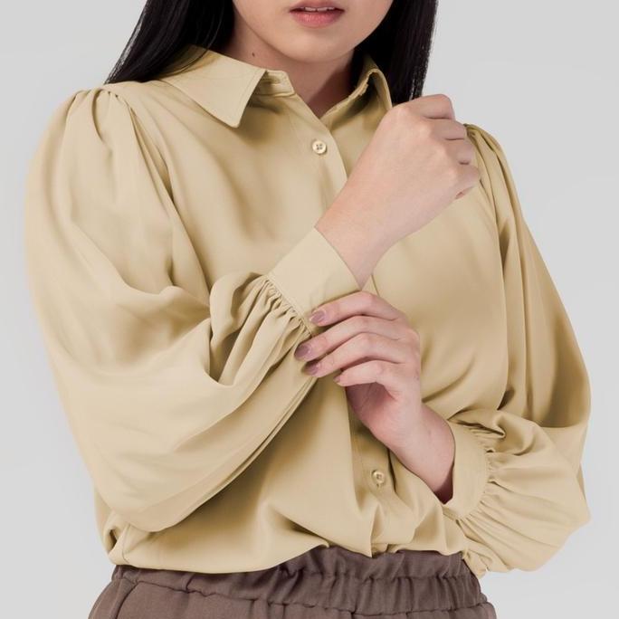 Benhill Baju Kemeja Atasan Wanita "Seori" Tops Lengan Panjang Puff Balon New Colors  Nyaman Keren Te