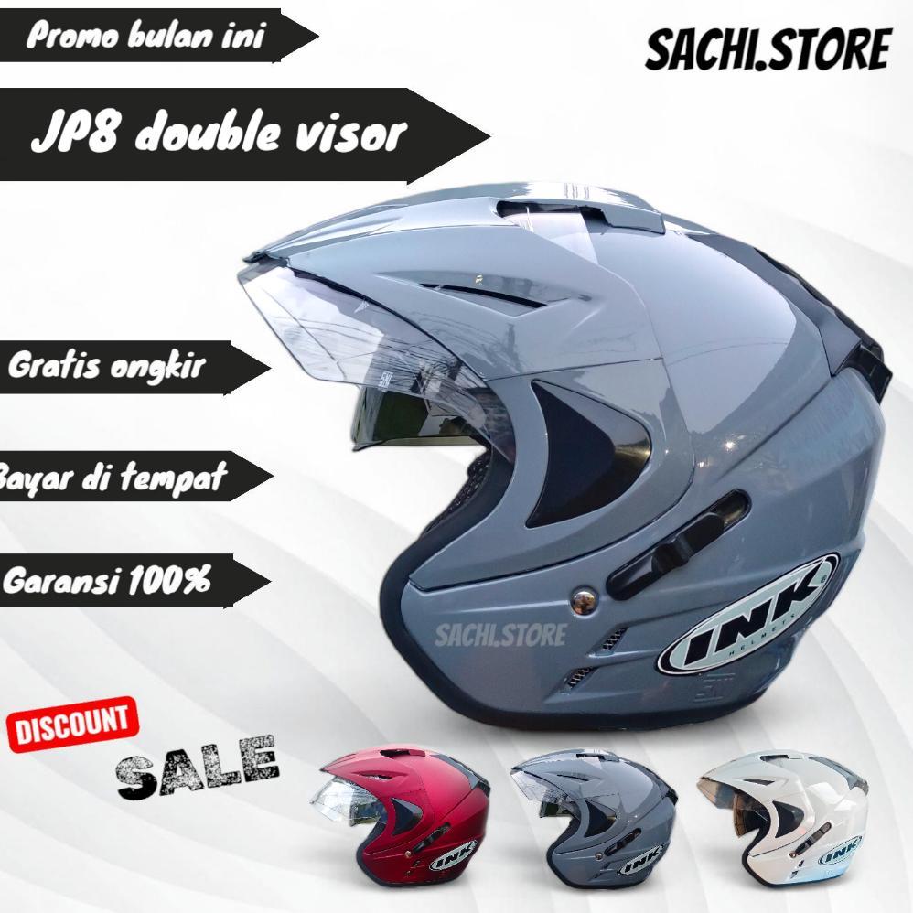 HELM INK DOUBLE VISOR JP8 HELM SNI FREE STICKER / Helm jp8 Double Visor ( BUKAN INK ORI )