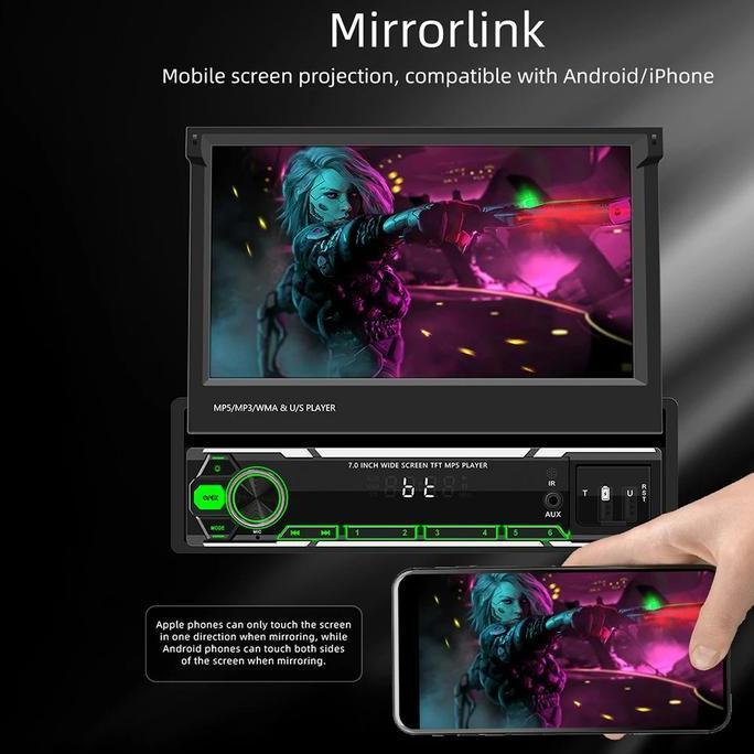 PHYEE Head Unit Mobil Single DIN 7 Inch Touch Screen HD Bluetooth ISO 9606W dengan Calay Android Aut