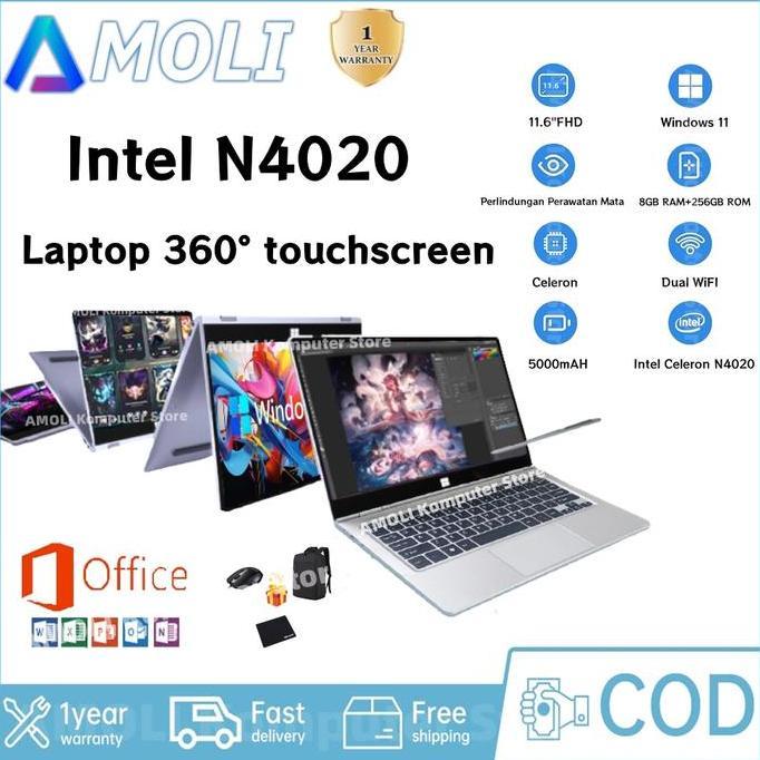 Terlaris [Touchscreen]Amoli Laptop 2-In-1 Intel N4020 11,6 Inch Laptop  8Gb + 256Gb Ssd Gratis Insta