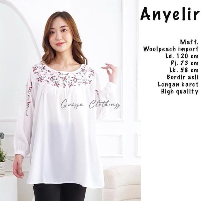 Atasan Jumbo Bordir Wanita Ld. 120 - Anyelir Baju Katun Putih Hitam Cantik Terbaru 