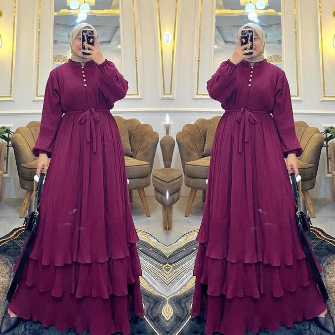 Shukyo- Gamis Ceruti Printing Plisket Dress Plisket Viral