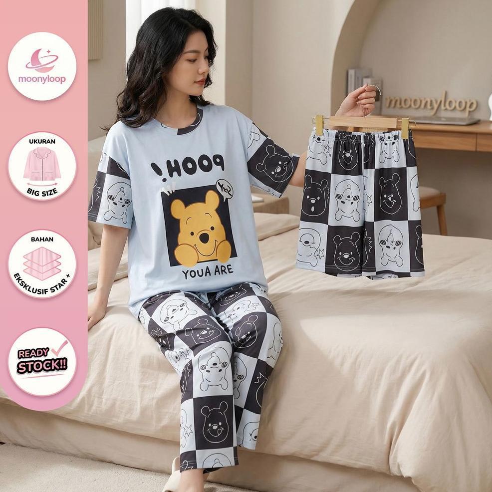 HOT PRODUCT 5XL Set Baju Tidur Wanita Dewasa Oversize Piyama Kaos Celana Panjang & Pendek Setelan Ba