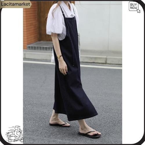 Overall Rok Jeans Panjang Modern Wanita Rok Denim Big Size Rok Fashion Cewek Overall Maxi Dress Jean