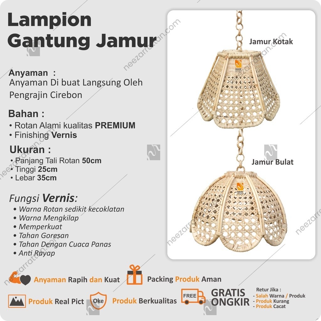 Kap Lampion Rotan, Lampu Hias Gantung Dekorasi Caffe Cafe, Lampion Model Jamur, Lampion Unik Viral T