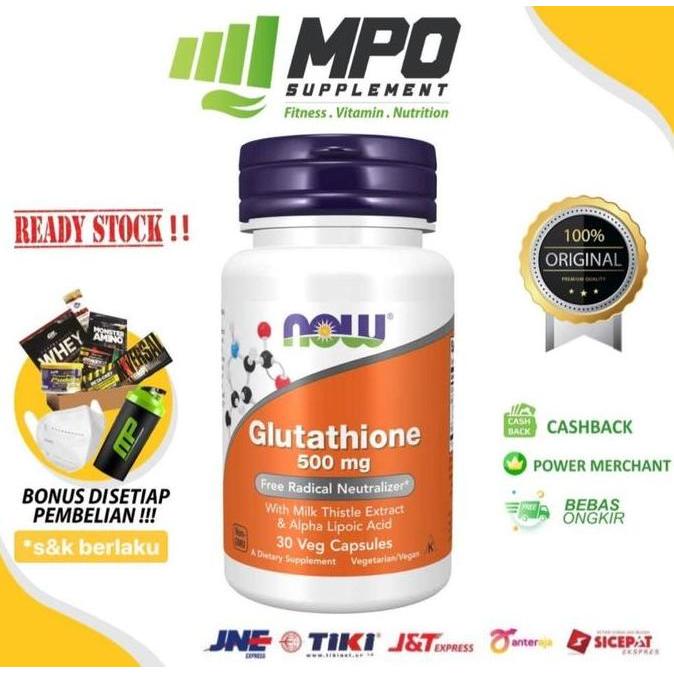 TERBARU - NOW Glutathione 500mg 30vegcaps Antioxidant Detox NOW Food Glutathione