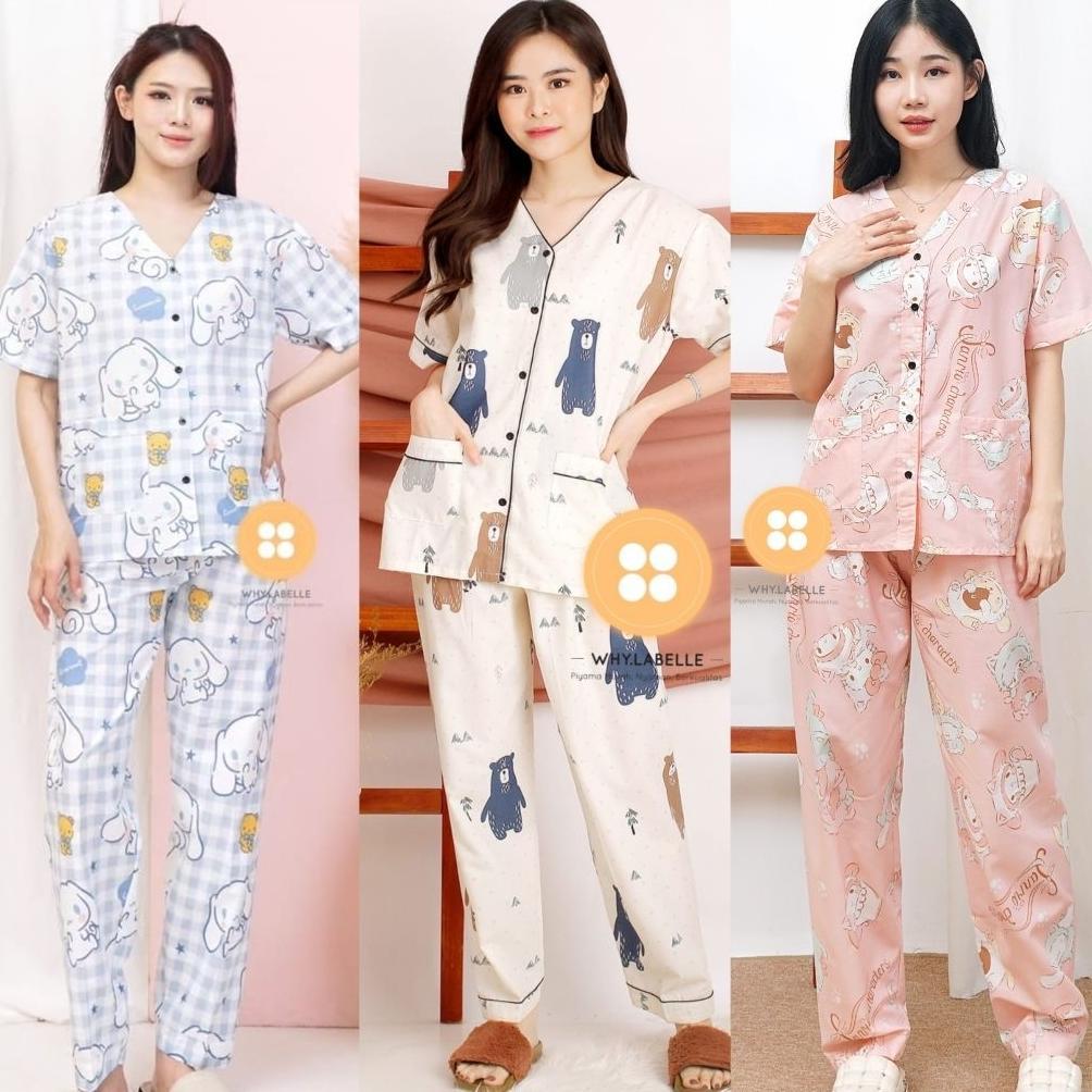new deals why.labelle setelan baju tidur piyama katun jepang celana panjang