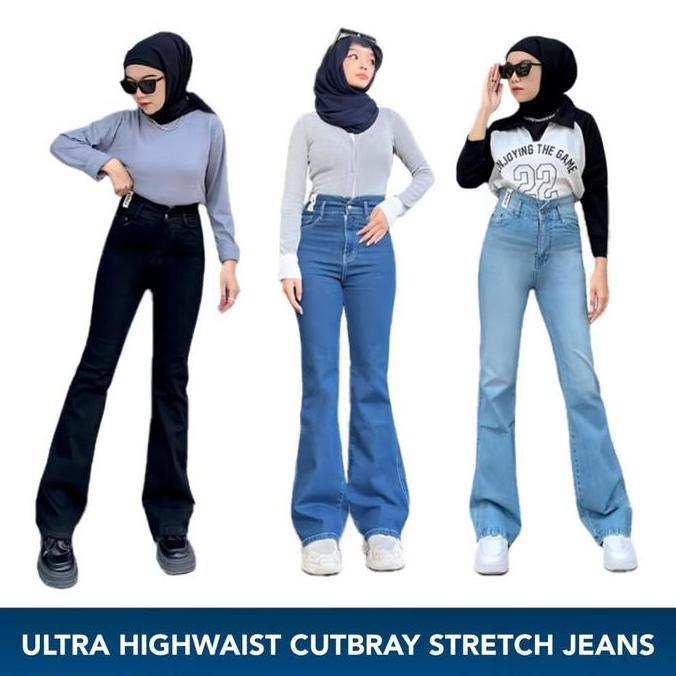 Celana Jeans Cutbray Highwaist Premium Bootcut Flare Jeans Wanita Import Lulu JNSO Jeans