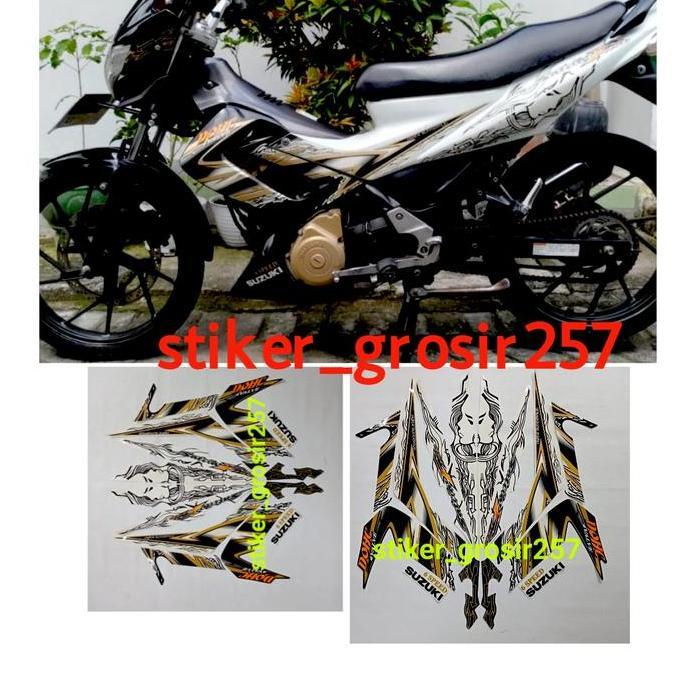 Stiker Striping & Lis Body Motor Satria Fu Barong 2011 Warna Putih Hitam Gold Standar - Motorcycle