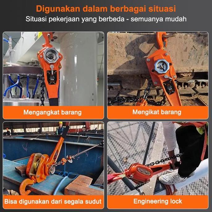 AMDOXTE Kotrek Rantai Angkat Lever Hoist - 1t/2t 1.5M/3M Manual Lifting Crane untuk Bongkar Muat, Be