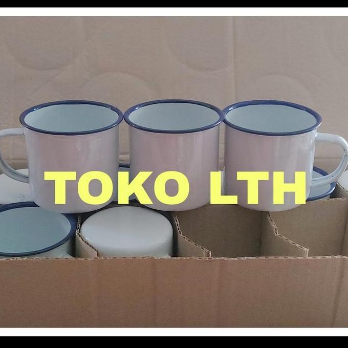 Sunn- 6 Pcs Cangkir Jadul Seng Enamel Kaleng Panci Polos Putih Gelas Mug