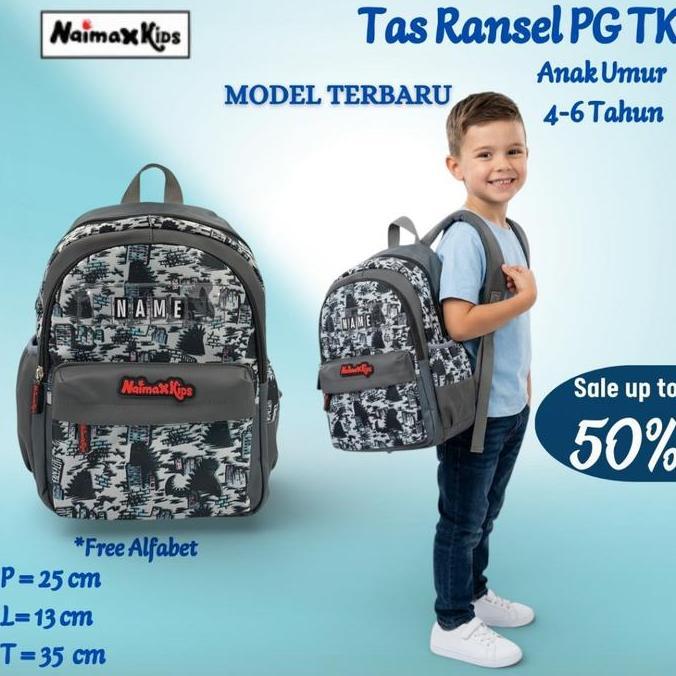 Naimax Kids Tas Ransel Anak Perempuan PG TK Medium Karakter Gozilla | Tas Sekolah Anak Cewek Kualita