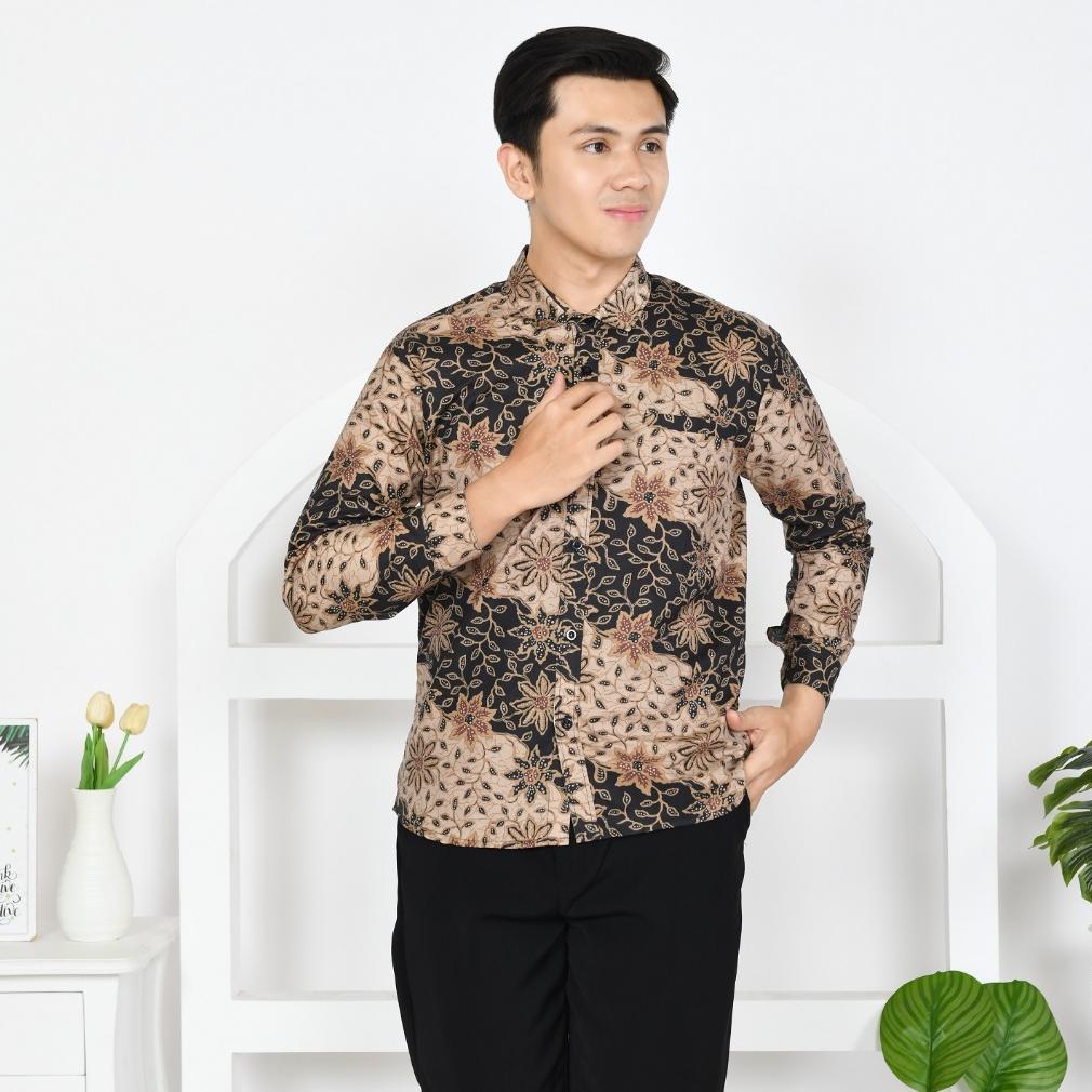 BESTPROMO Kemeja Katun Batik Pria Dewasa Lengan Panjang Jumbo XL / XXL Baju Couple Keluarga Lebaran